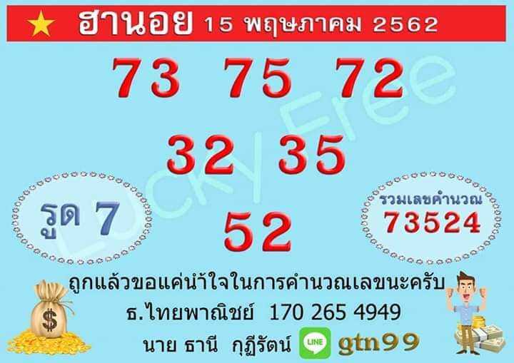 หวยฮานอย 15/5/62 