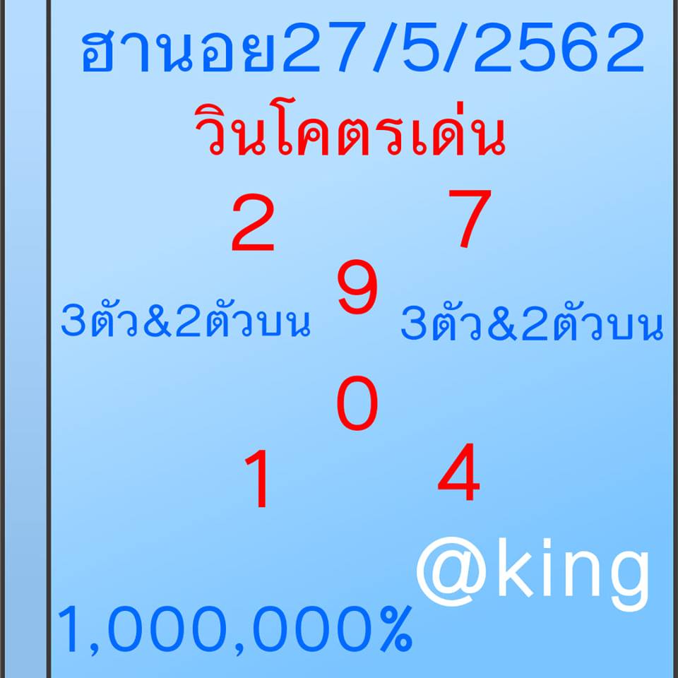 หวยฮานอย 27/5/62