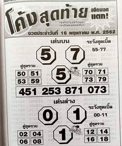 หวยโค้งสุดท้าย 16/5/62