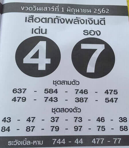 หวยเสือตกถังพลังเงินดี 1/6/62