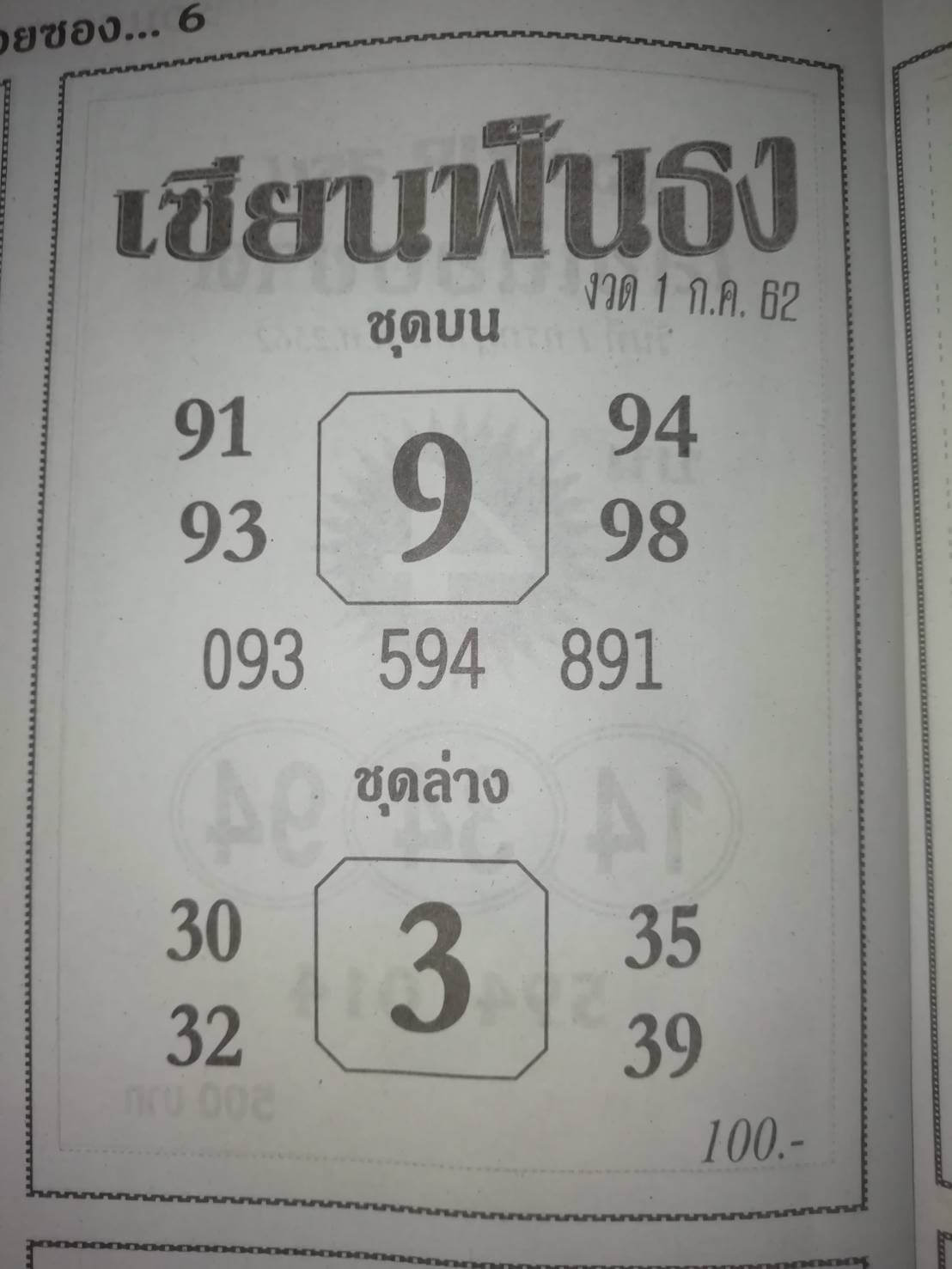 หวยเซียนฟันธง 1/7/62