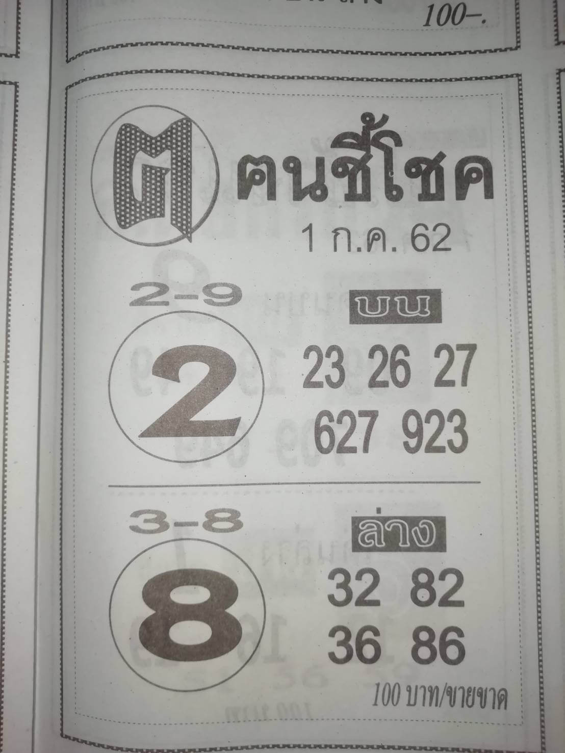 หวยคนชี้โชค 1/7/62