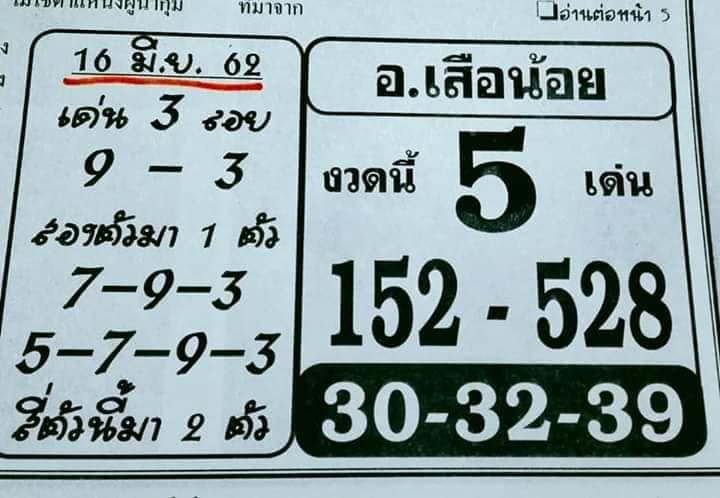 หวย อ.เสือน้อย 16/6/62