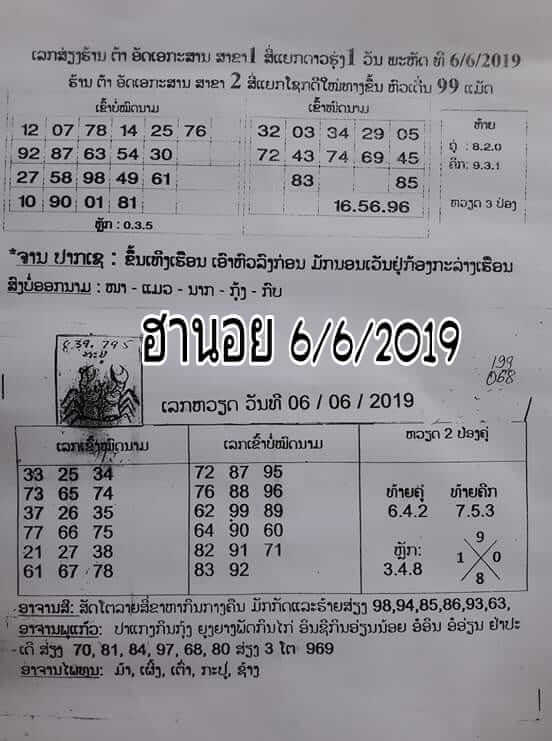 หวยฮานอย 6/6/62 1