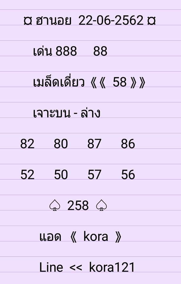 หวยฮานอย 22/6/62 4