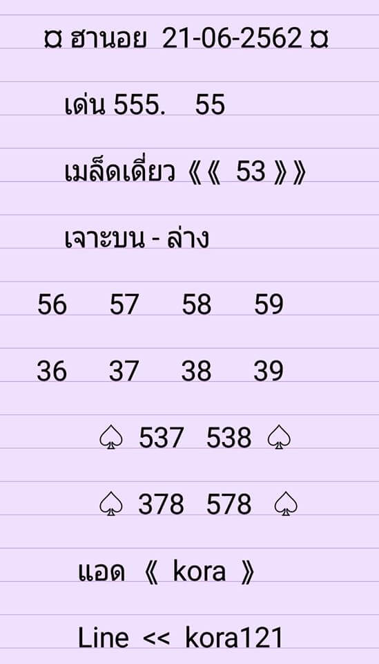 หวยฮานอย 21/6/62 8