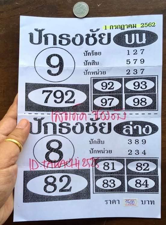 หวยปักธงชัย 1/7/62