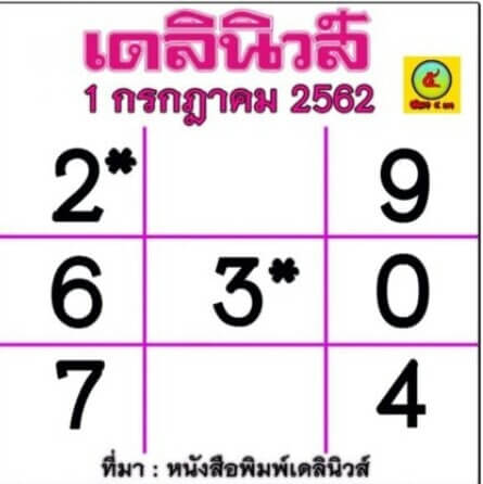 หวยเดลินิวส์ 1/7/62