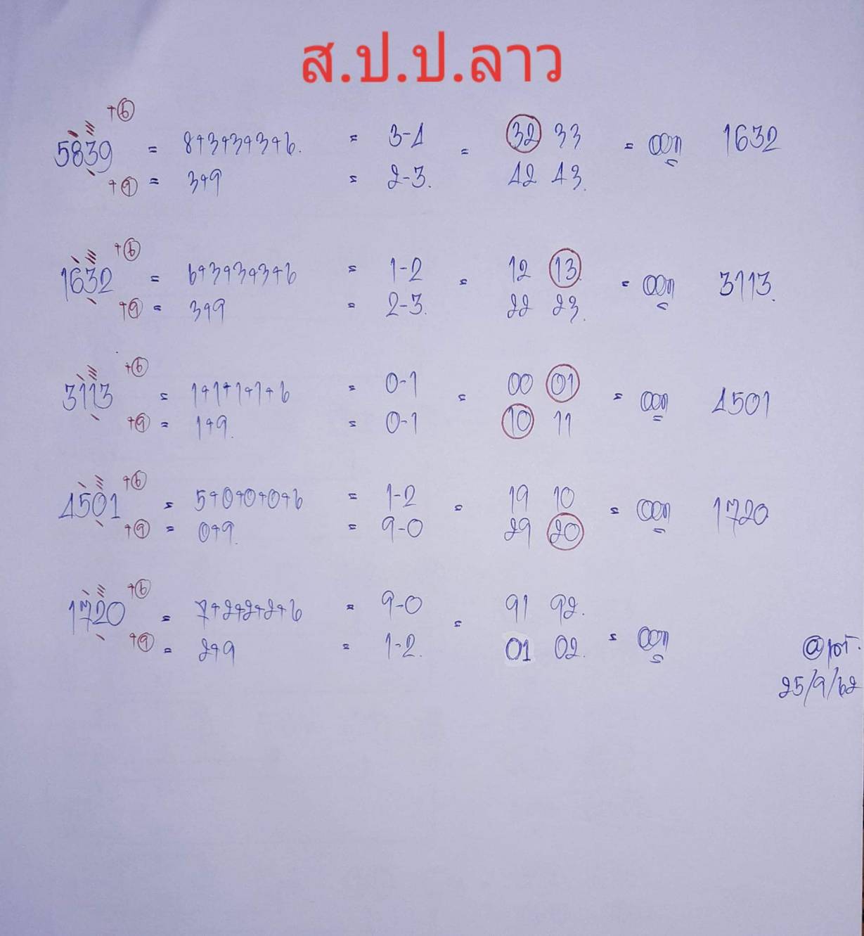 หวยลาว 25/9/62 รวมชุดเลขแม่น ชุดที่1