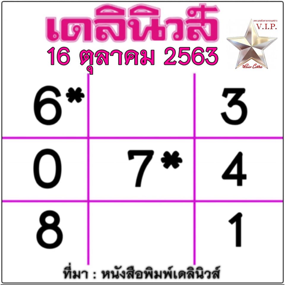 หวยเดลินิวส์ 16/10/63