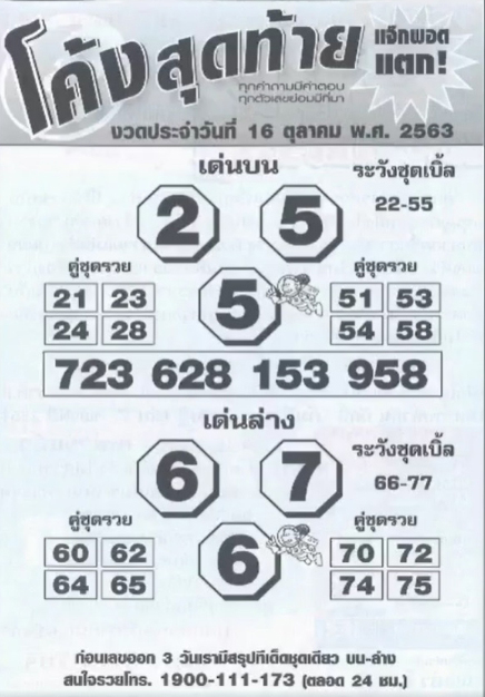 หวยโค้งสุดท้าย 16/10/63