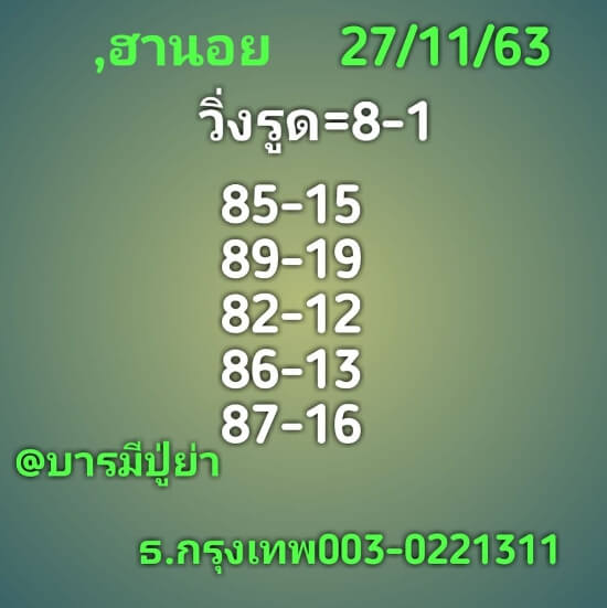 หวยฮานอย 27/11/63 ชุดที่ 8