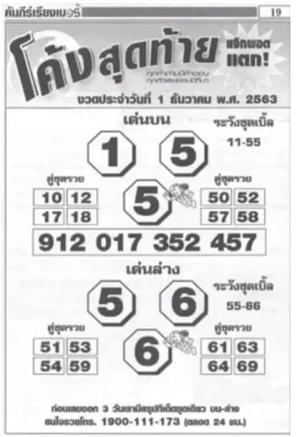 หวยโค้งสุดท้าย 1/12/63