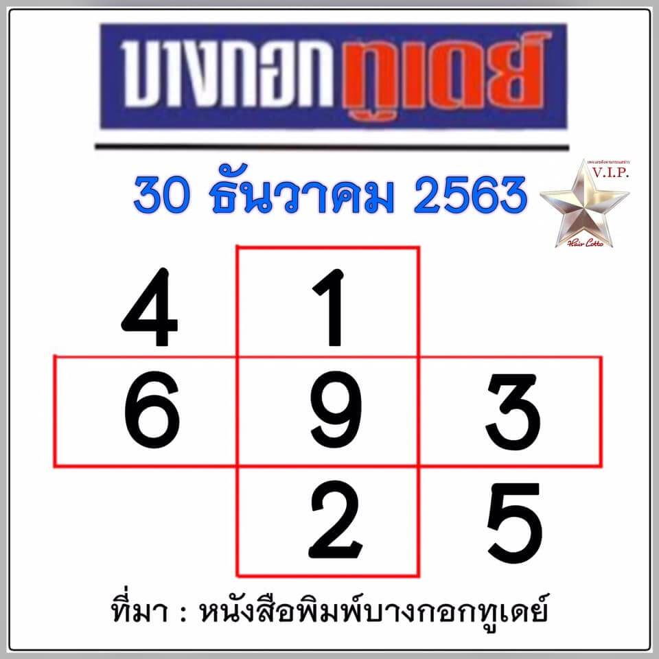 หวยบางกอกทูเดย์ 30/12/63