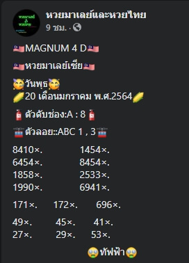 หวยมาเลย์ 20/1/64 ชุดที่ 7