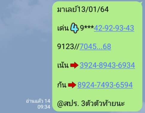 หวยมาเลย์ 13/1/64 ชุดที่ 8