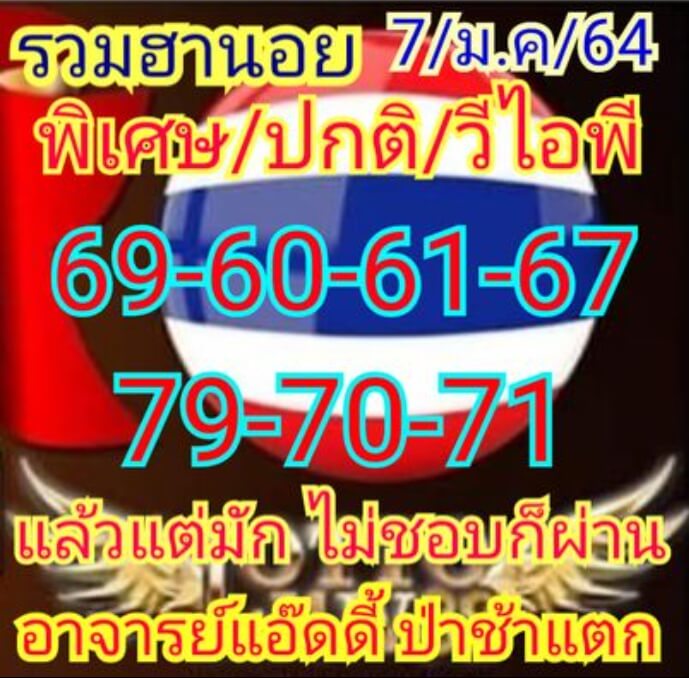 หวยฮานอย 7/1/64 ชุดที่ 7