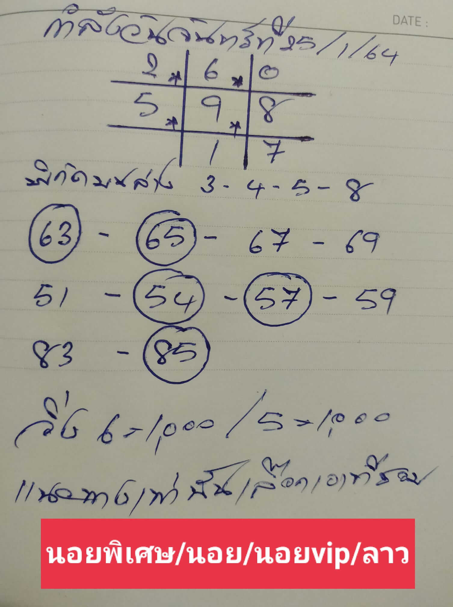 หวยฮานอย 25/1/64 ชุดที่ 1