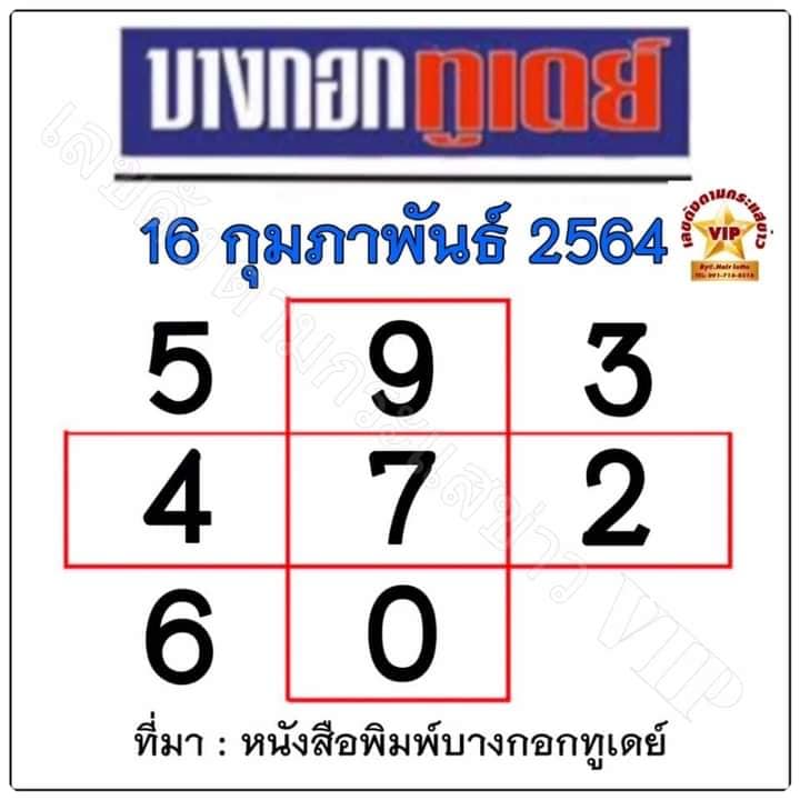 หวยบางกอกทูเดย์ 16 /2/64