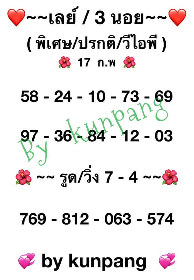 หวยมาเลย์ 17/2/64 ชุดที่ 2