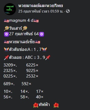 หวยมาเลย์ 27/2/64 ชุดที่ 10