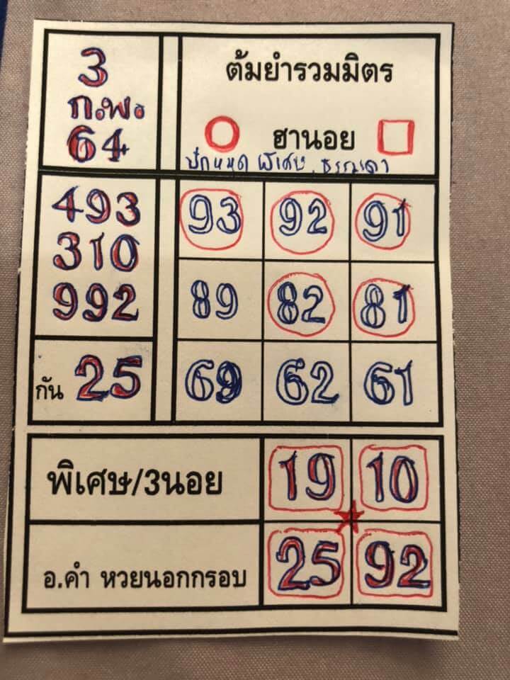 หวยฮานอย 3/2/64 ชุดที่ 9