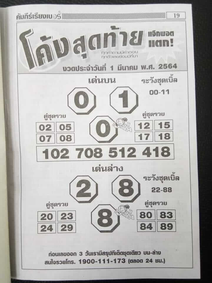 หวยโค้งสุดท้าย 1/3/64