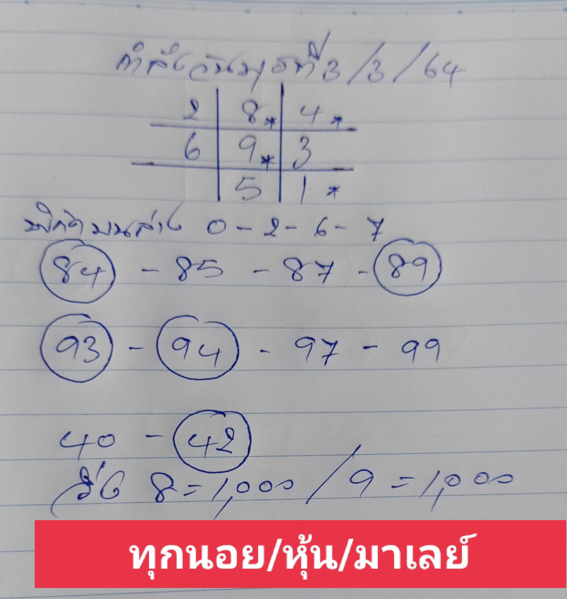 หวยมาเลย์ 3/3/64 ชุดที่ 1