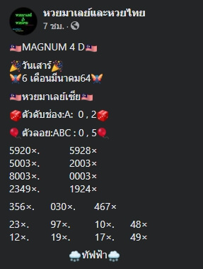 หวยมาเลย์ 6/3/64 ชุดที่ 9