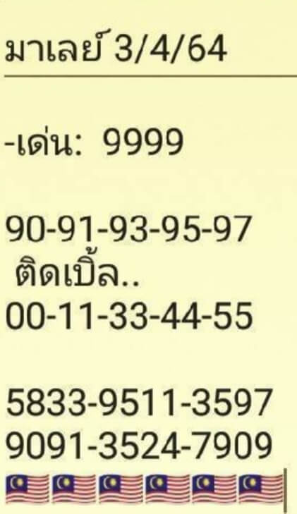 หวยมาเลย์ 3/4/64 ชุดที่ 3