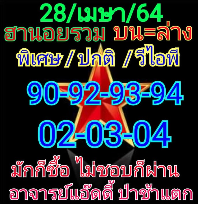 หวยฮานอย 28/4/64 ชุดที่ 7