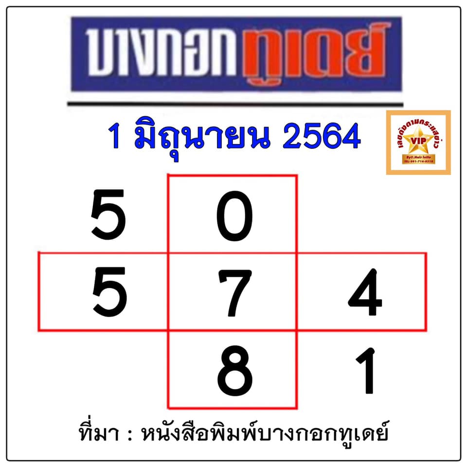 หวยบางกอกทูเดย์ 1/6/64