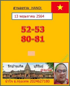 หวยฮานอย 13/5/64 ชุดที่ 10