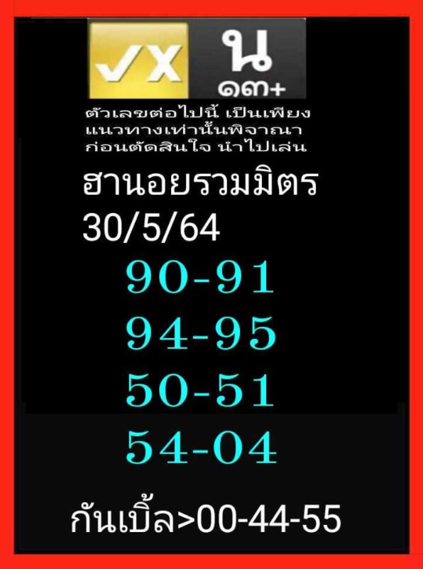 หวยฮานอย 30/5/64 ชุดที่ 2