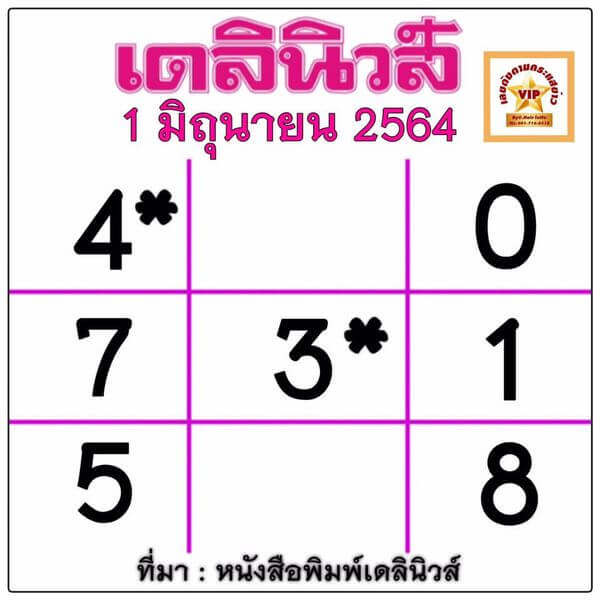 หวยเดลินิวส์ 1/6/64