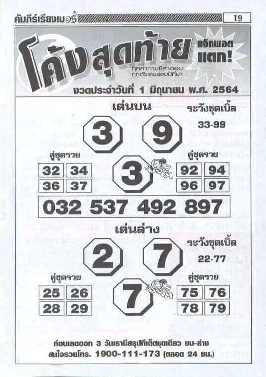 หวยโค้งสุดท้าย 1/6/64