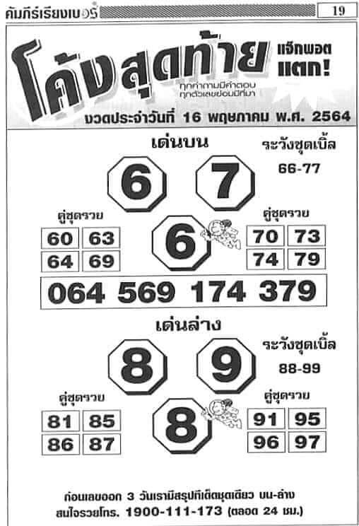 หวยโค้งสุดท้าย 16/5/64