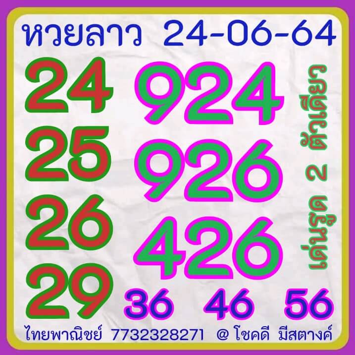 หวยลาว 24/6/64 ชุดที่ 2