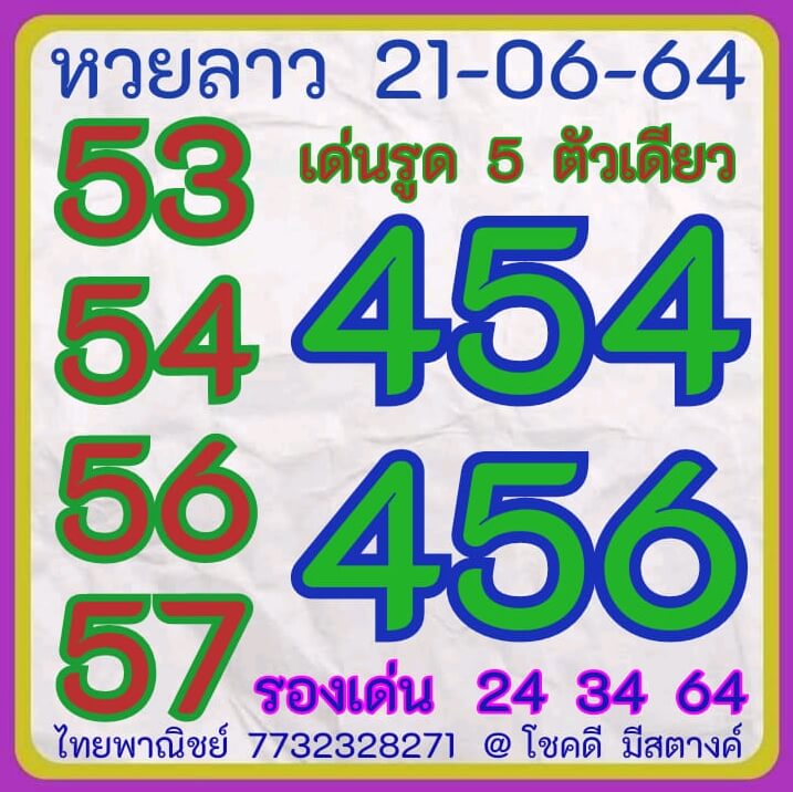 หวยลาว 21/6/64 ชุดที่ 10