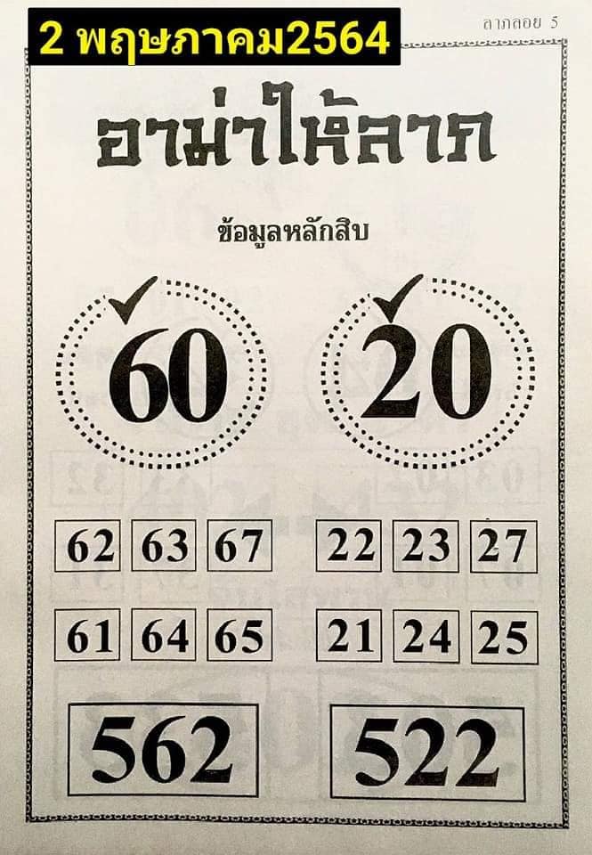 หวยอาม่าให้ลาภ 2/5/64