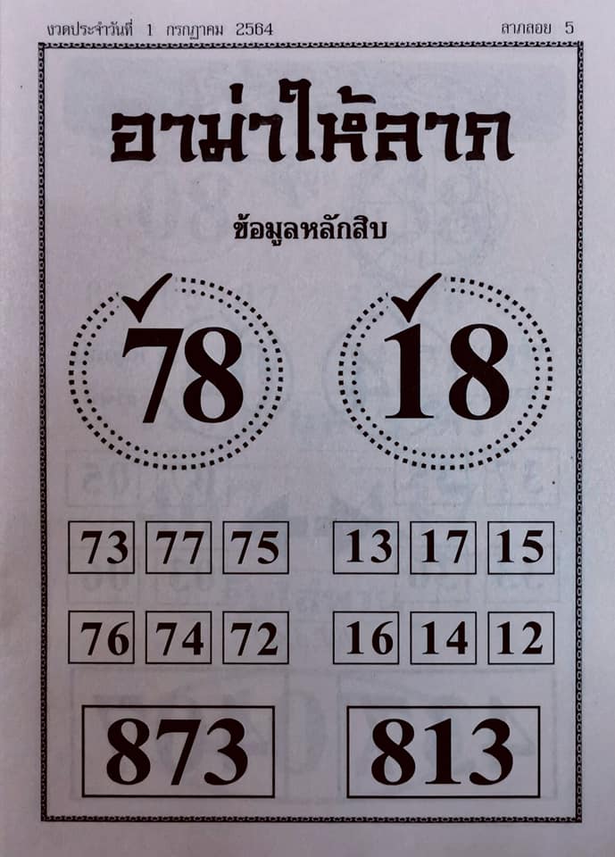 หวยอาม่าให้ลาภ 1/7/64