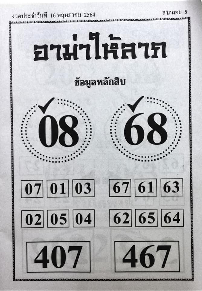 หวยอาม่าให้ลาภ 16/5/64