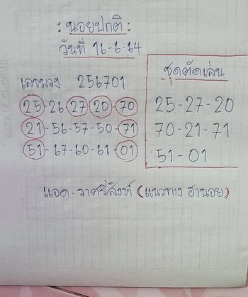 หวยฮานอย 16/6/64 ชุดที่ 1