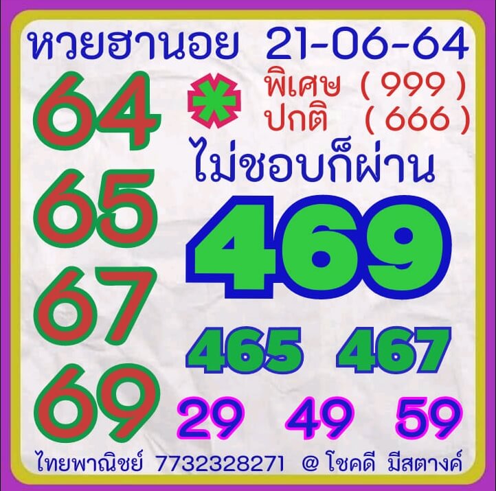 หวยฮานอย 21/6/64 ชุดที่ 10