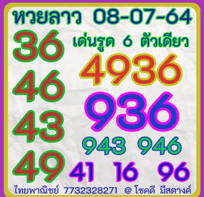 หวยลาว 8/7/64 ชุดที่ 6