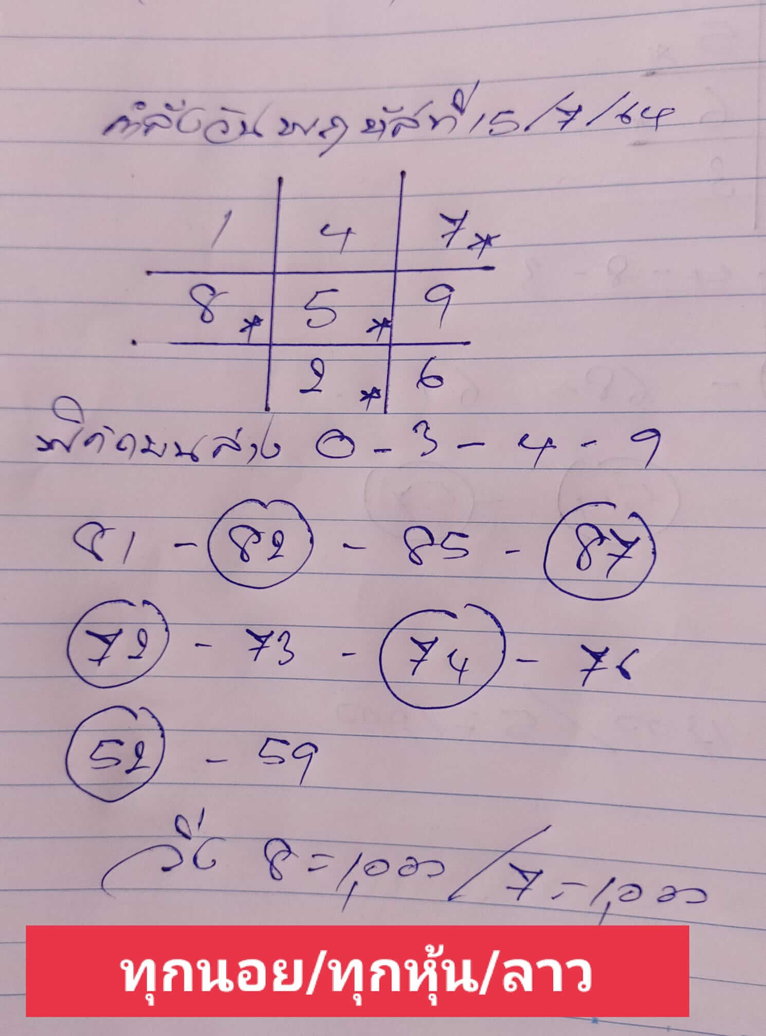 หวยลาว 15/7/64 ชุดที่ 8