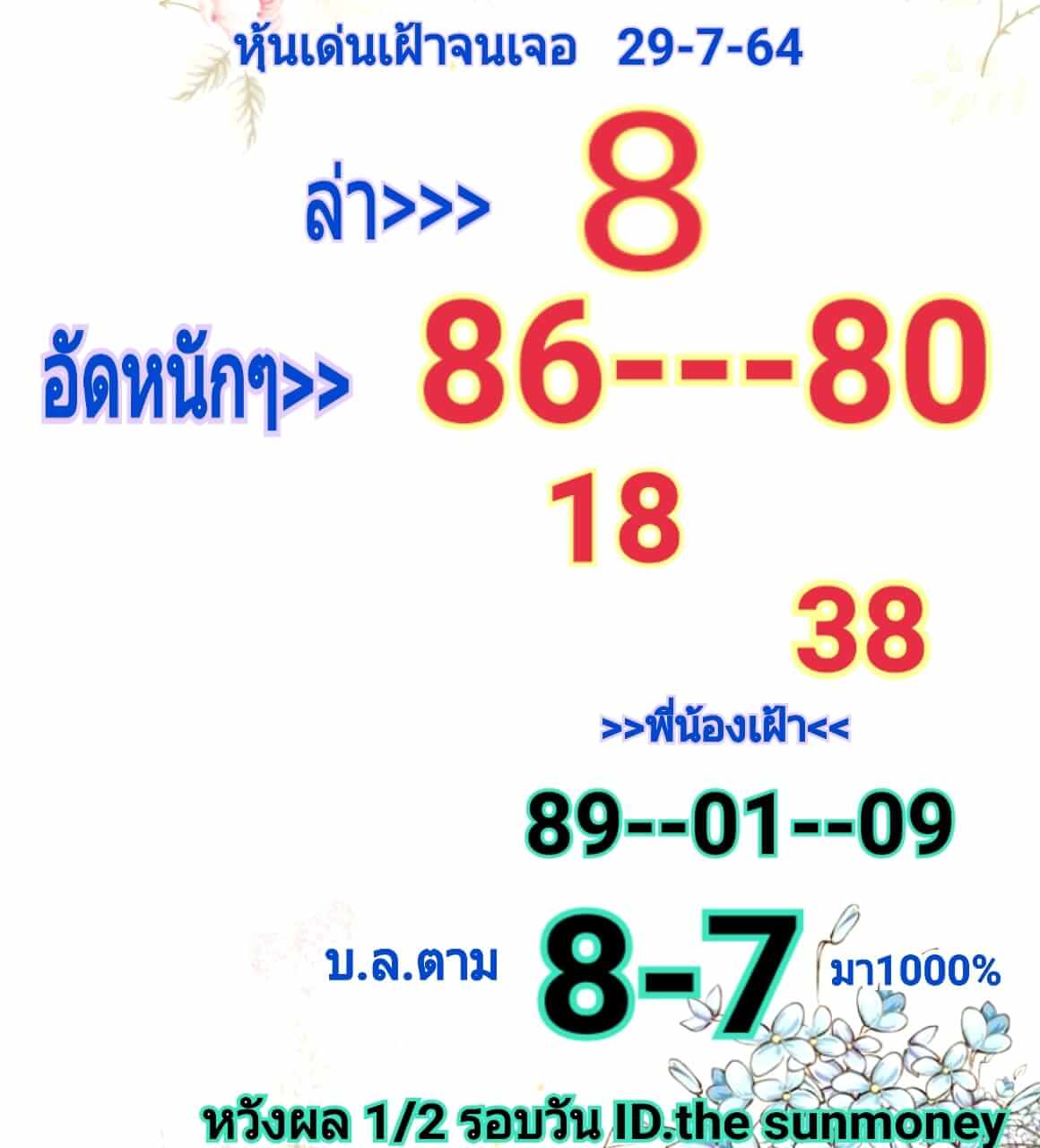 หวยหุ้น 29/7/64 ชุดที่ 3