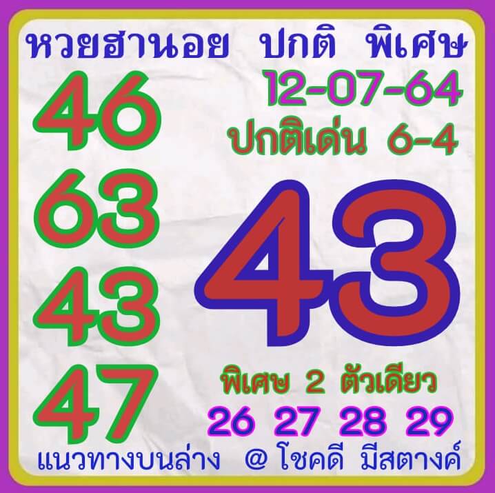 หวยฮานอย 12/7/64 ชุดที่ 9