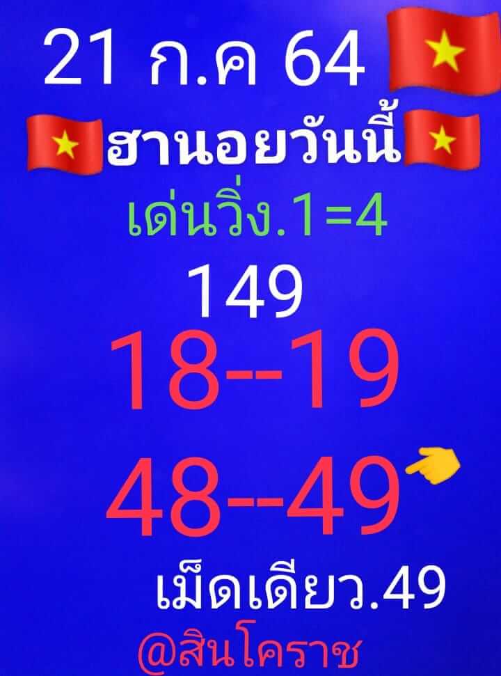 หวยฮานอย 21/7/64 ชุดที่ 9