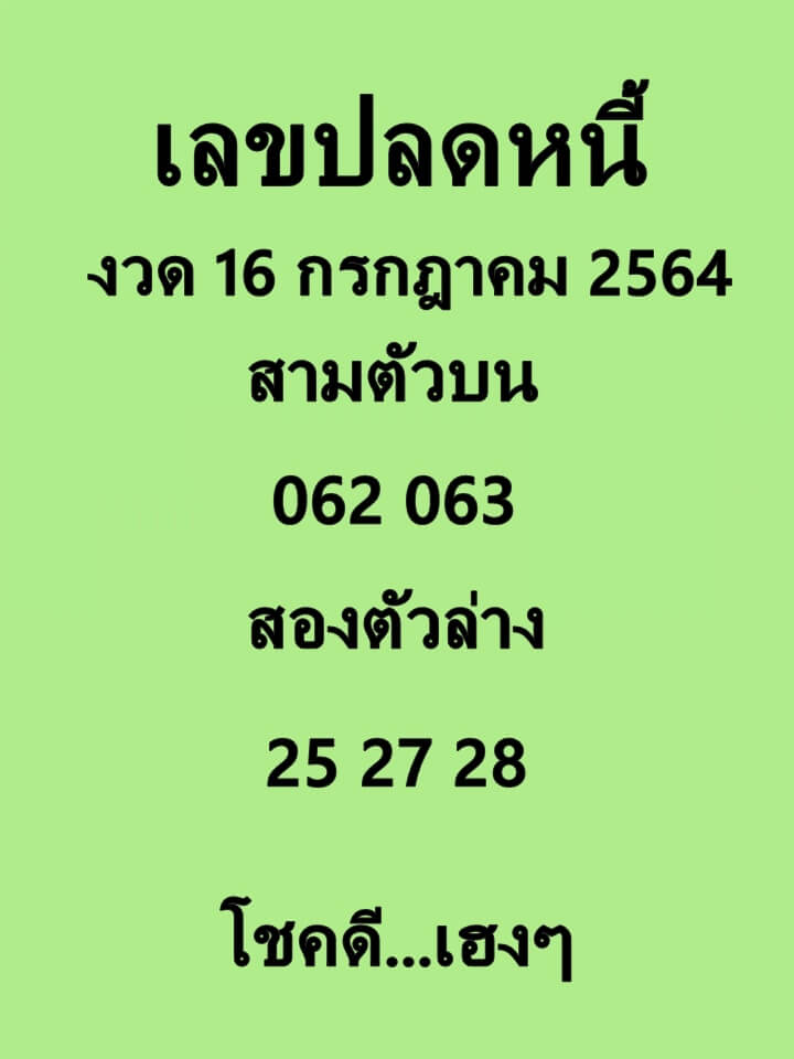 เลขปลดหนี้ 16/7/64